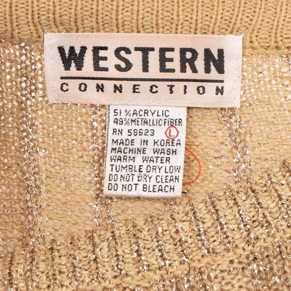 Gold Metallic VTG Sweater L Stretch Long Tunic New Years Eve Sparkle Party Crew - Picture 4 of 5